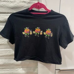 Horror Boo-dega Black Crop Top with Pumpkin Graphic Women’s Small